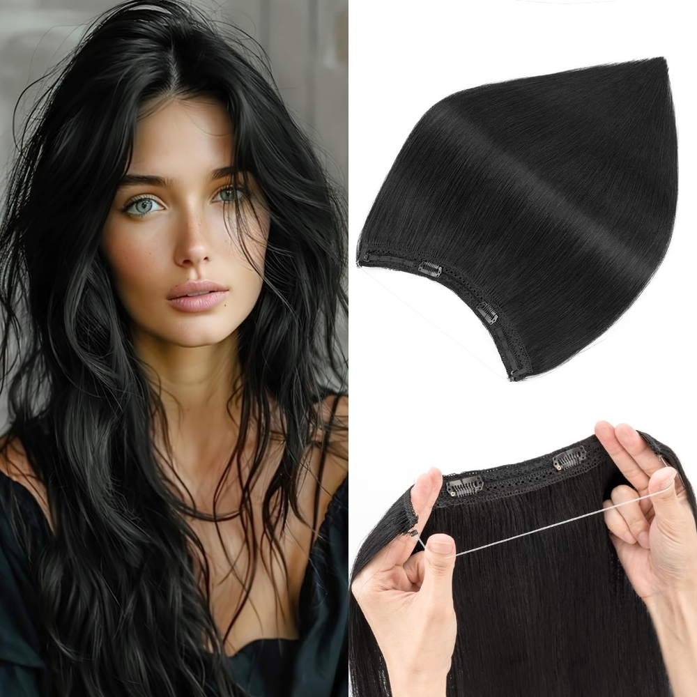 100% Human Hair Halo Extension, 01 Black